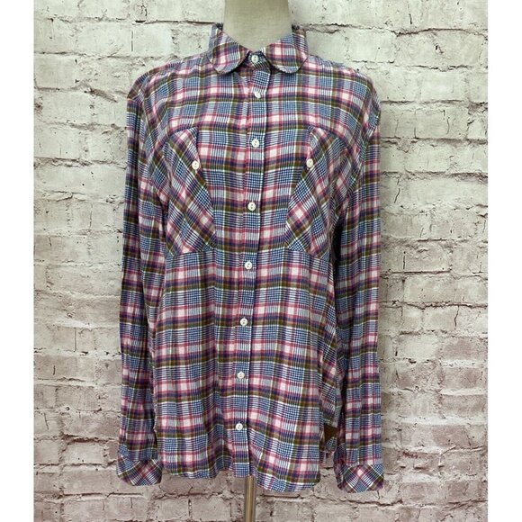 Dept B Barbour Womens Pink Plaid Button-Up Long Sleeve Shirt Linen Blend Size S - Picture 1 of 6